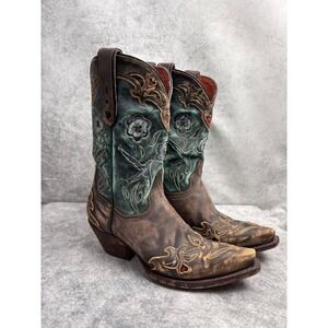 Dan Post Women's Vintage Bluebird Cowboy Boots Leather Chocolate/Teal 8.5